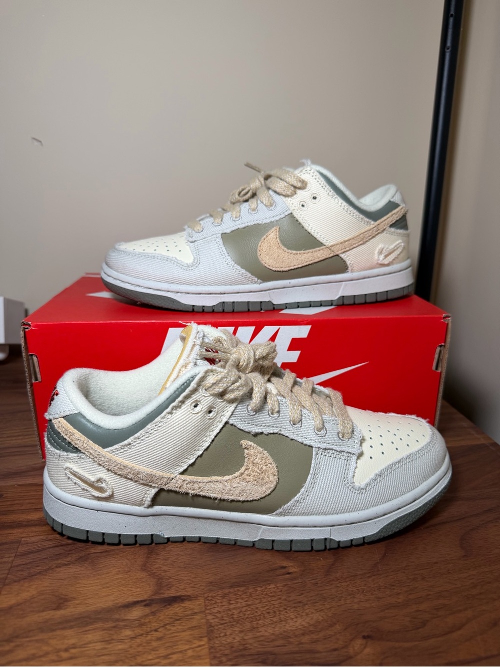 Nike Dunk Low Cream Olive Beige Textured Swoosh